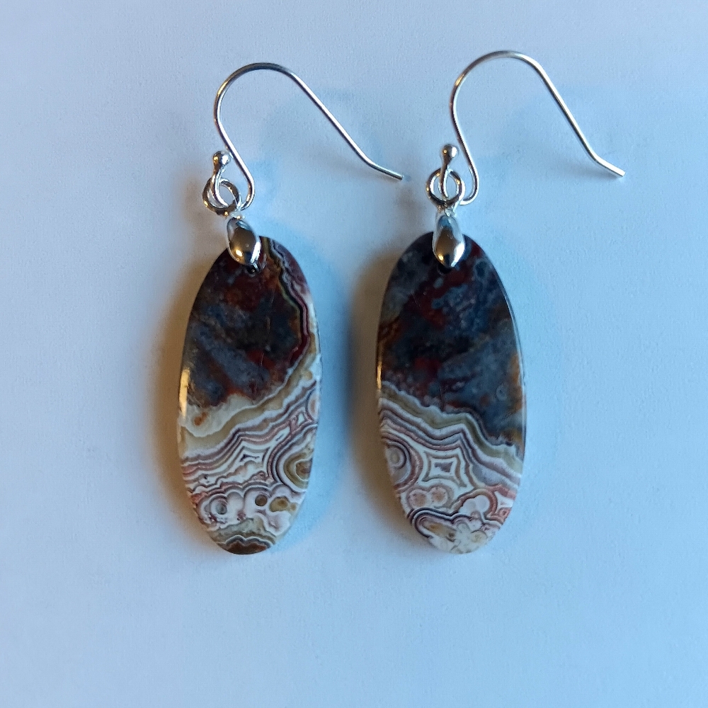 Crazy Lace Agate Gemstone Earrings with 925 Sterling Silver Findings